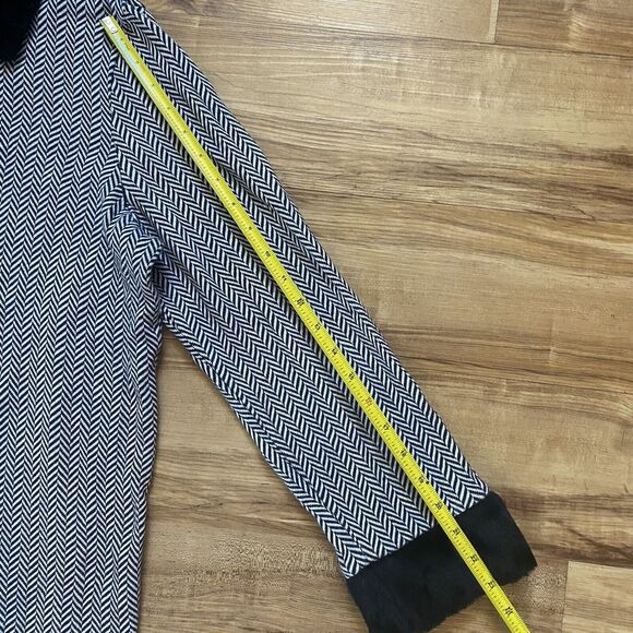 NEIMAN MARCUS VTG XL Faux Fur Trim Button Up Cardigan Shacket Houndstooth Retro - Picture 15 of 16